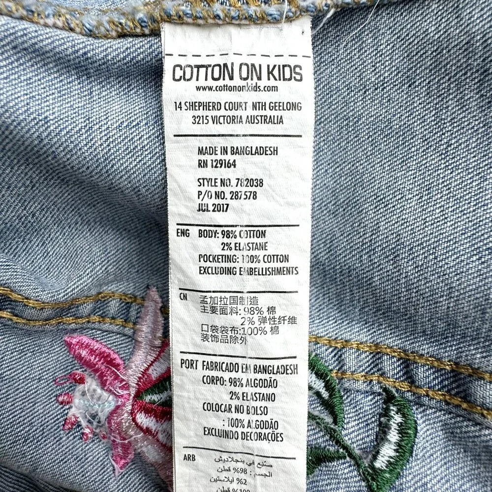 COTTONON Kids Hummingbird Jean Jacket Girls 6 Denim Embroidered Bee Cotton On - Picture 9 of 9